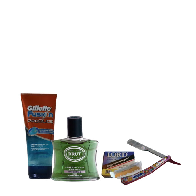 Shaving Kit(gillette proglide gel,brut aftershave,Lord single edged razors blades,cutthroat)