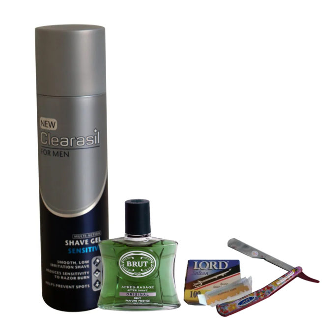 SHAVING KIT(clearasil shave gel + brut aftershave+Lord singleedged razor blade+cutthroat