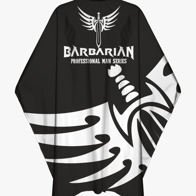 BARBARIAN BARBER CAPE WITH PATTERNED WHITE