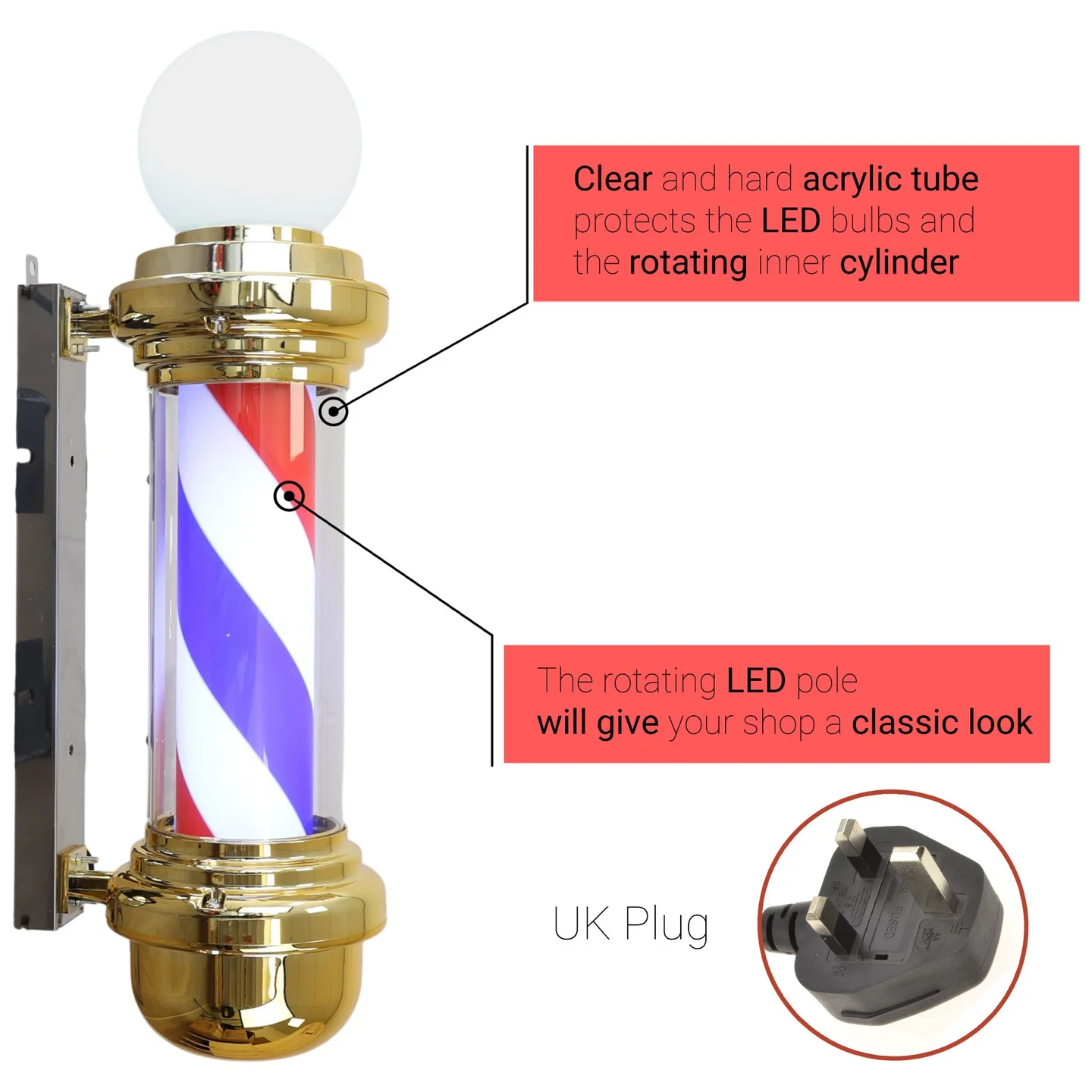 Gabri Classic Barber Pole Light with Open Sign 70cm: Iconic & Eye-Catching - Image 4