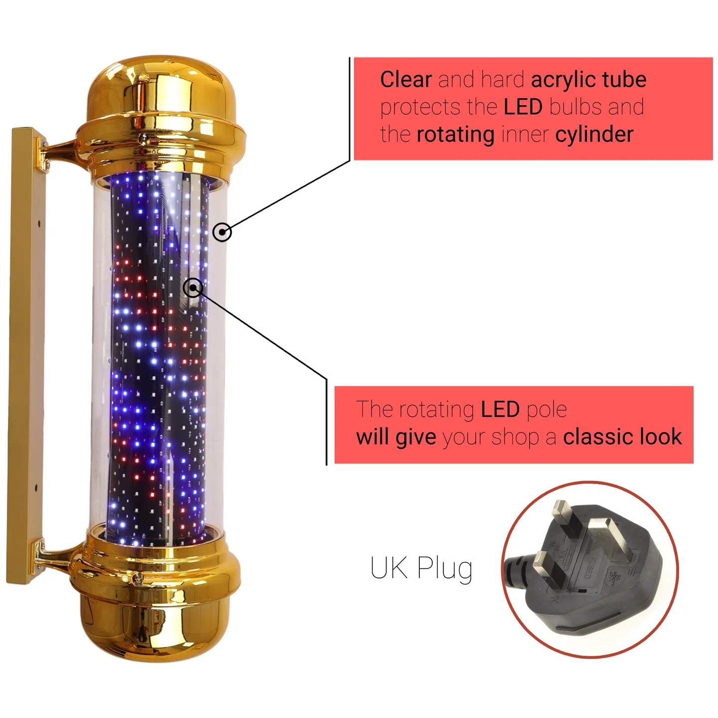 Gabri Digital Barber Pole 71cm: 5 Modes, Remote Control & LED Light - Image 5